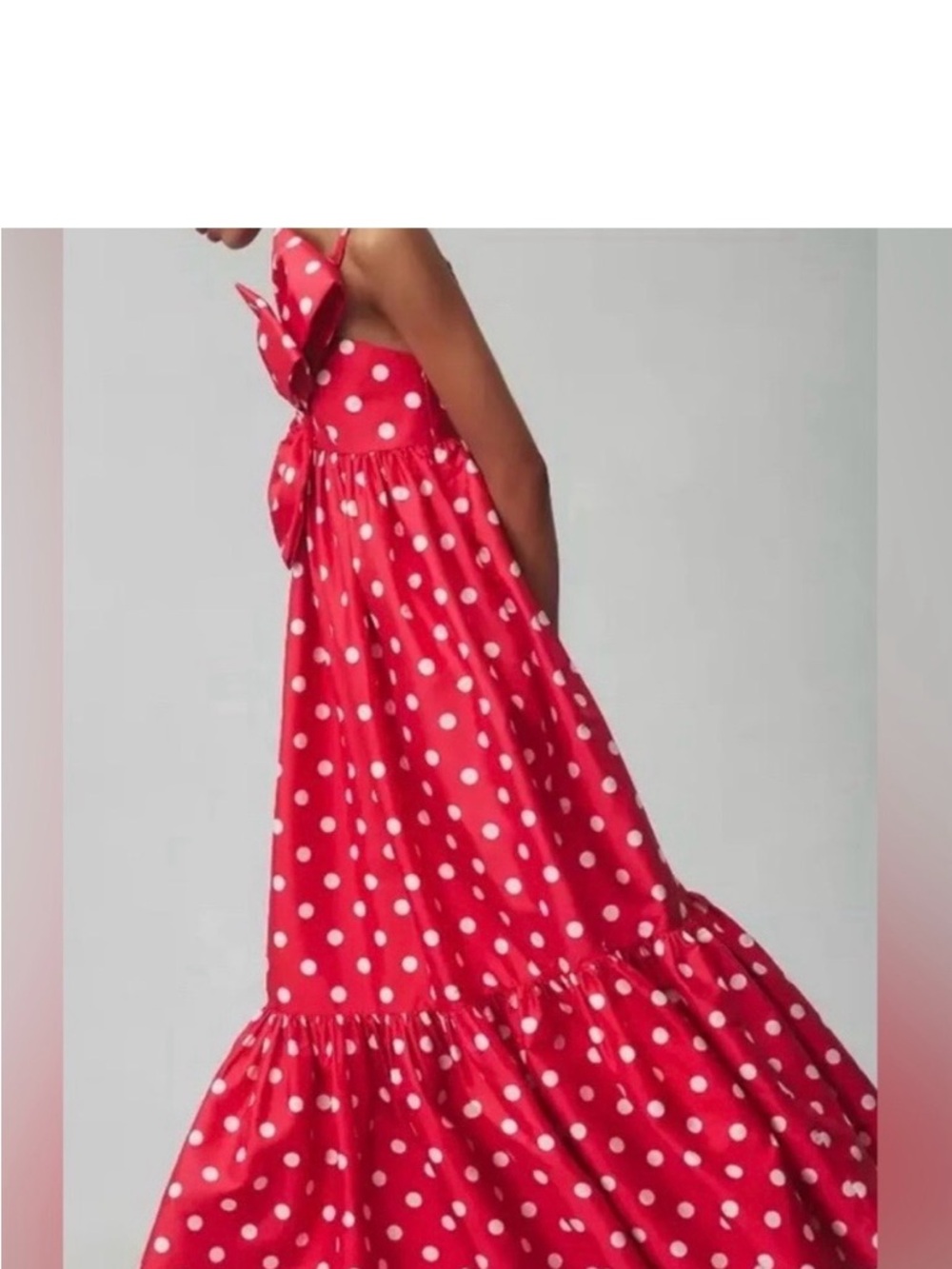 Anthropologie Red & White Polka Dot One-Shoulder Midi Dress - Picture 3 of 6